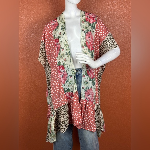 Umgee Floral  Animal Print Open Front Kimono Size S/M. E89 - Picture 7 of 15